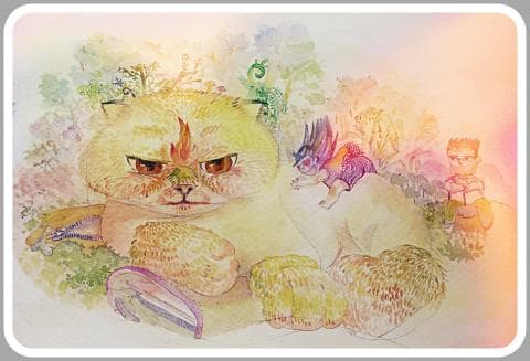 這張照片是一隻生氣的貓咪坐在一張床上，它正看著相機。