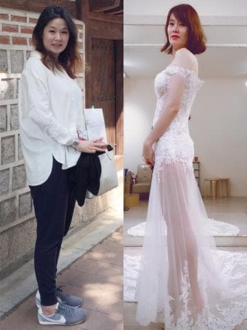 這張照片是兩個穿著不同風格服裝的女生，一個穿著白色襯衫，一個穿著婚紗。