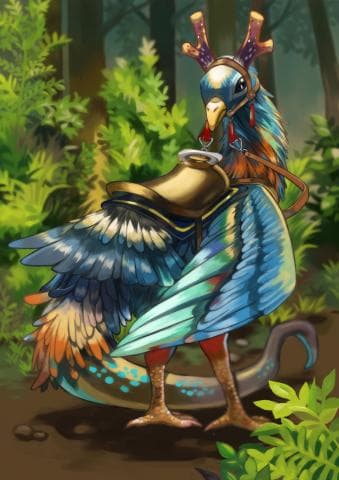 這張照片是一隻有著鮮豔羽毛的鳥，牠的頭上有一個金色裝飾，牠的翅膀張開，準備飛翔。