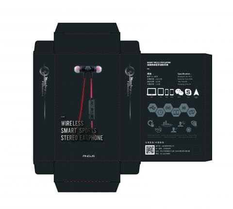 這張照片是一盒無線智慧運動耳機的包裝盒，包裝盒上印著耳機的圖片和產品名稱。