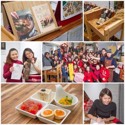 這張「食物和活動」的照片是，展示了美食、活動和人們的歡樂。其中，美食包括精緻的餐點，活動有集體合影和簽名，人們展現出歡樂的表情。