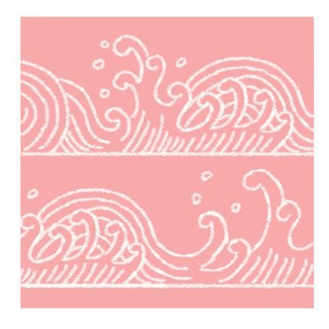 這張照片是粉紅色背景上以白色線條繪製的波浪圖案。