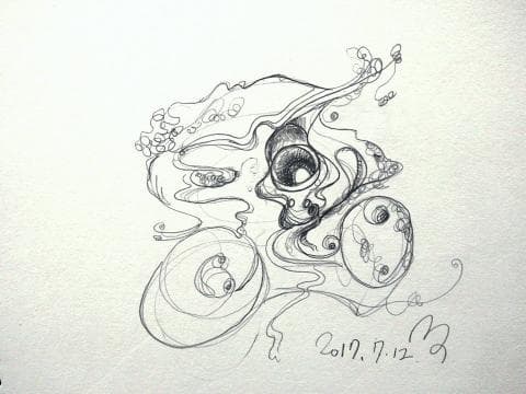 這張照片是一個由複雜線條組成的抽象畫作，最重要的是畫作中央有一個類似眼睛的圖案，它被許多線條包圍著，像是被保護起來一樣。