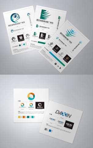 這張「品牌設計」的照片是兩個公司品牌的設計方案，分別是「大新」和「達信」。方案中包含了品牌標誌、色板和字體樣式。