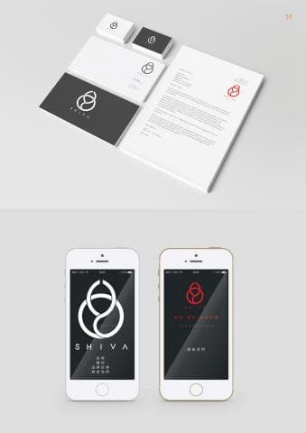 這張照片是兩部智能手機，一部是黑色背景的，另一部是白色背景的。兩部手機的螢幕上都印著一個紅色和白色的圖案，並標記著「SHIVA」字樣。
