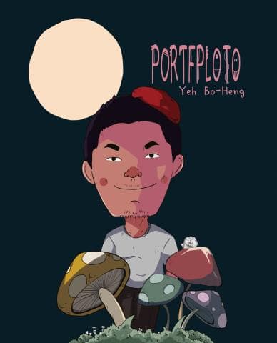 這張照片是一個卡通人物站在蘑菇叢中，他戴著紅色帽子，表情友善，看起來像是正在享受蘑菇叢的氛圍。