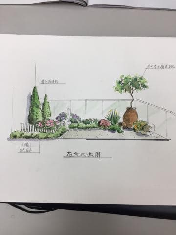 這張照片是一張花園設計圖，圖中標明瞭「花臺不透視」。