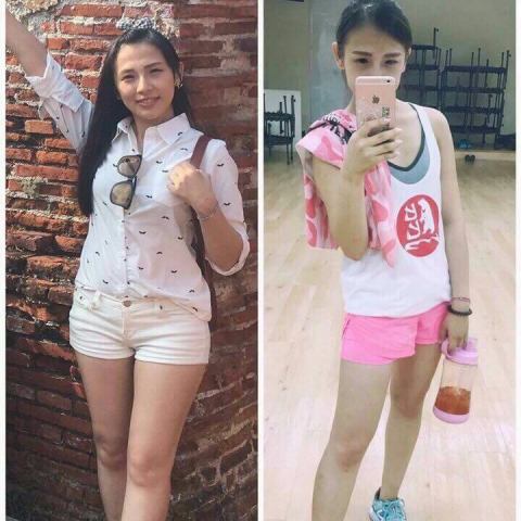 這張照片是兩個穿著不同衣服的女孩，一個穿著白色的襯衫和牛仔短褲，另一個穿著白色的背心和粉紅色的短褲。