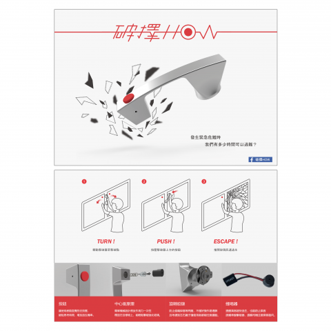 這張照片是 一個安全門把手，它可以讓你在緊急情況下快速逃生。當你按下紅色按鈕時，門把手會自動斷裂，讓你輕鬆打破玻璃並逃生。