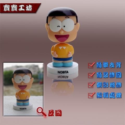 這張照片是一個可愛的卡通人物，他有一個圓圓的頭，戴著一頂藍色的帽子，穿著黃色的衣服，正在微笑。