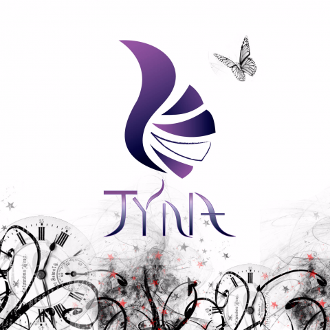 這張照片是一個帶有紫色的商標，商標下面寫著「TYNA」。商標形狀像是一朵花，顏色漸變，很有吸引力。