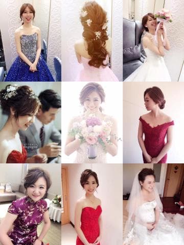 這張照片是一組新娘造型照，照片中展示了六位不同風格的新娘造型，每位新娘都顯得美麗動人。