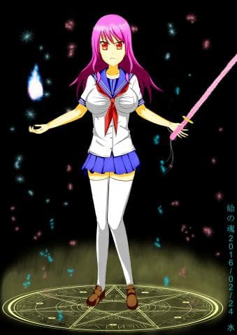 這張照片是一個穿著水手服的女孩，她站在一個魔法陣上。