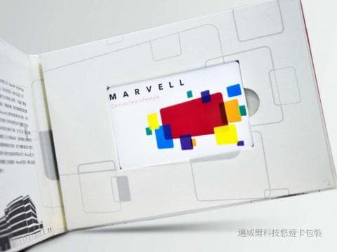 這張照片是顯示一個名為「MARVELL」的品牌的卡片，卡片上有多個彩色圖案，以突出品牌形象。
