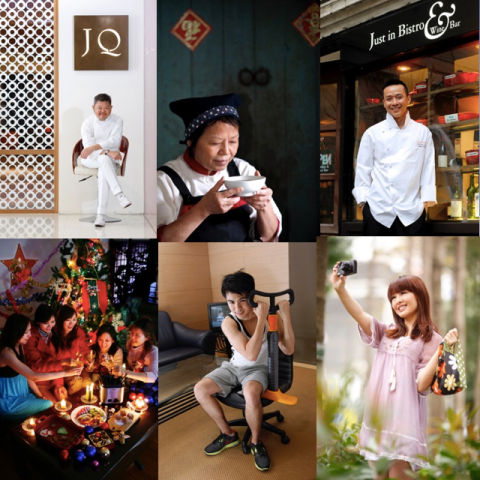 這張「拼貼」的照片是六張不同照片組合而成的，其中有聖誕節的家庭聚餐、室內健身、餐廳、戶外風景、餐廳老闆以及一位女性。