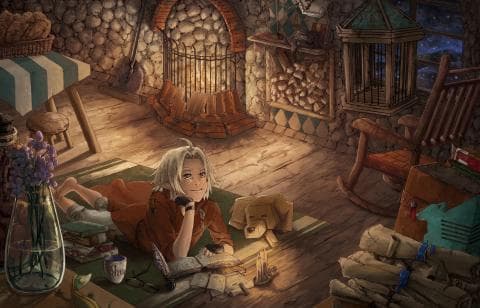 這張照片是一位少女坐在一個溫暖的房間裡，她正在閱讀一本書，神情安詳，顯得十分愜意。