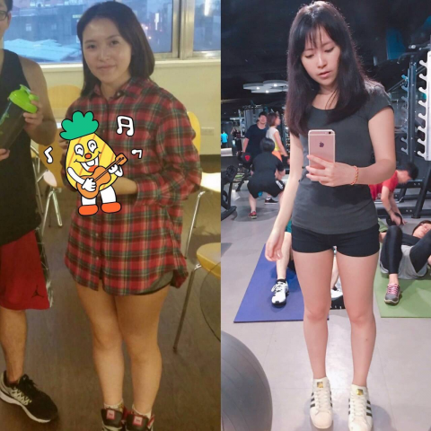 這張照片是兩個女孩的對比照，她們穿著不同風格的衣服，顯現出不同的氣質。左邊的女孩穿著紅黑格子的襯衫，右邊的女孩則穿著黑色運動服。