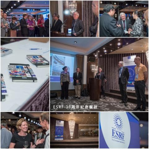 這張「歐洲同步輻射光源 ESRF 30 週年紀念慶祝」的照片是，有許多人在參加一個會議，會議主題是慶祝 ESRF 成立 30 週年，會議上有很多的演講和討論，還有一些紀念品。