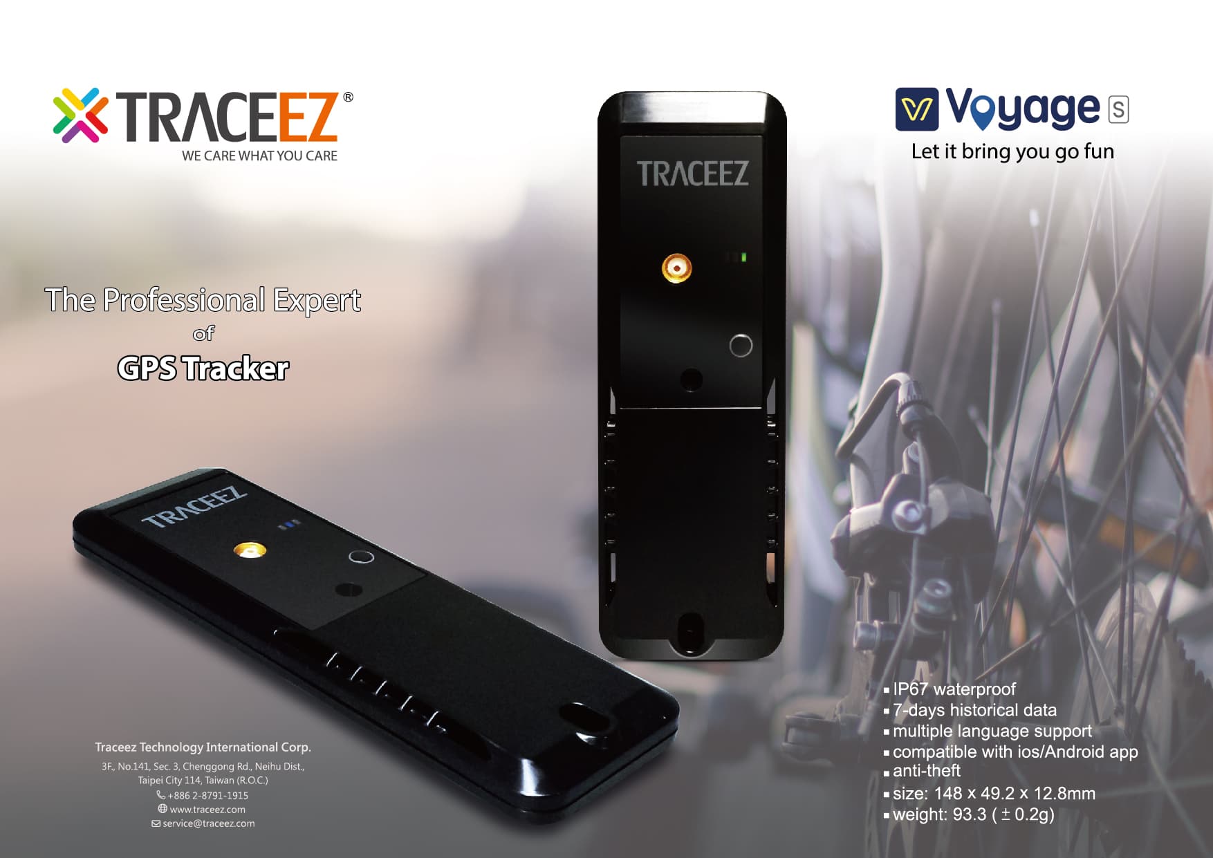 這張照片是一個 GPS 追蹤器，它是一個黑色的長方形設備，上面有一個黃色的燈。它看起來很小巧輕便，非常適合追蹤貴重物品。