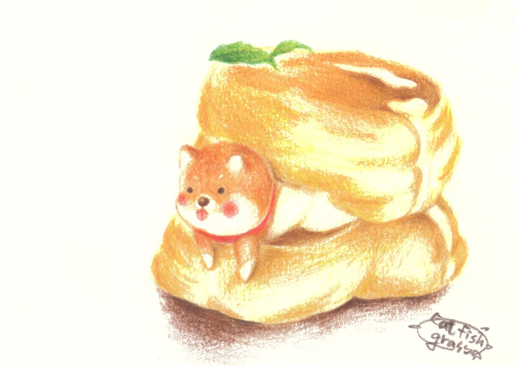 1) 照片描繪一隻可愛的小狗藏在鬆餅堆裡