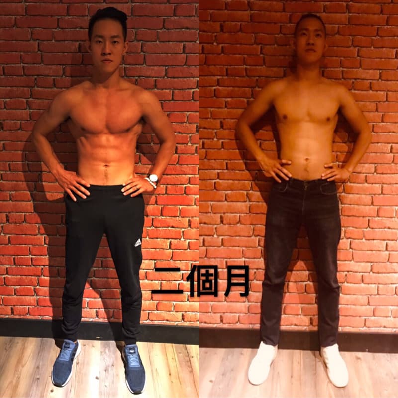 這張照片是兩張照片的對比，左邊是三個月前的照片，右邊是現在的照片。照片顯示一個人通過鍛鍊健身，他的身材變得更加健壯。