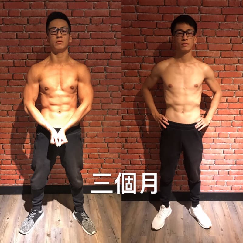 這張照片是一個健身前後的對比照，照片中的人在三個月內明顯練出了肌肉，身材變得更加健壯。