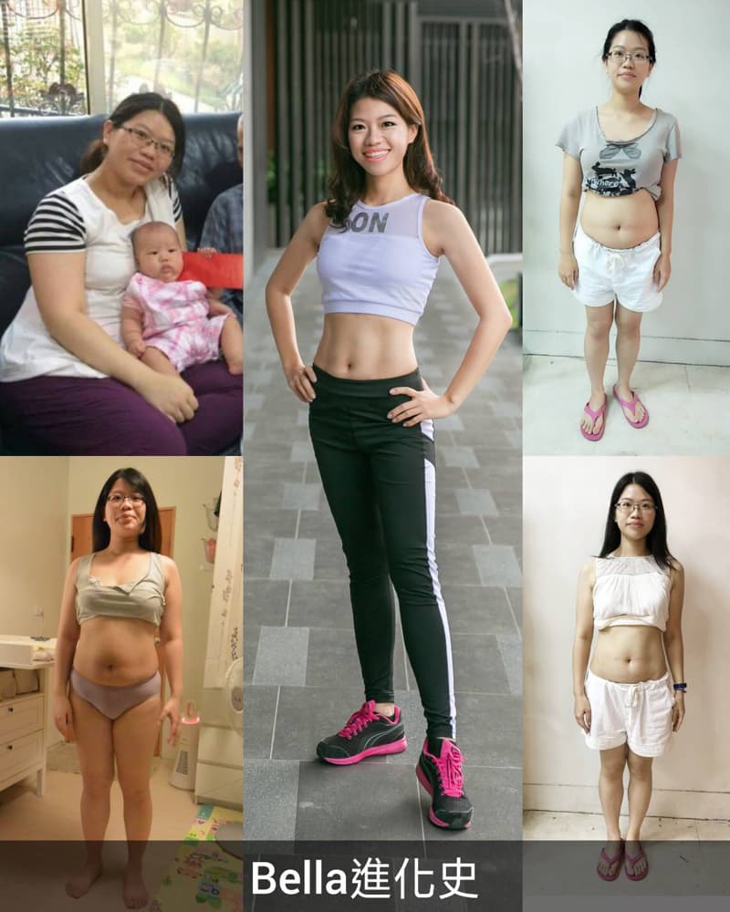 這張照片是一位女性的減肥前後對比照，展示了她的體重減輕以及身體的變化。