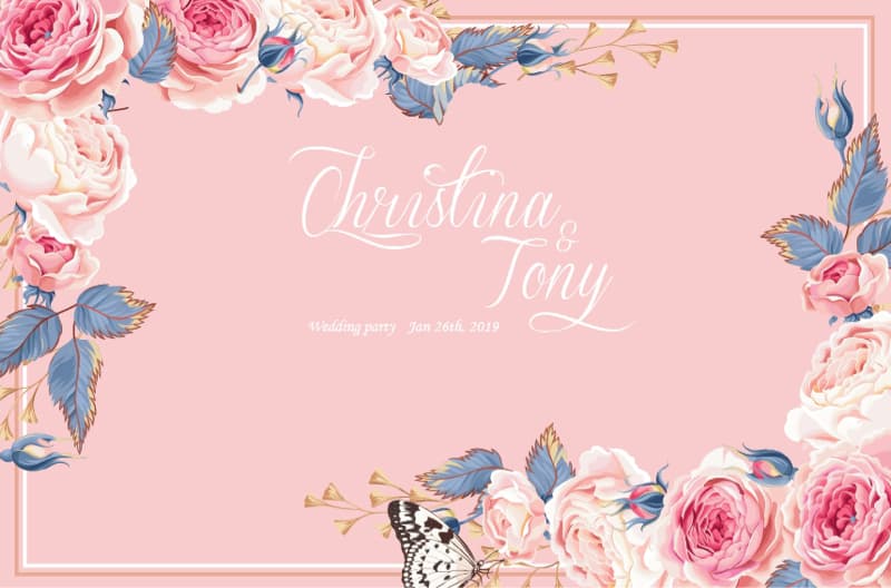 這張照片是一張婚禮邀請卡，最重要的部分是中間的文字，寫著「Christina & Tony」，還有下面寫著「Wedding party Jan 26th, 2019」。