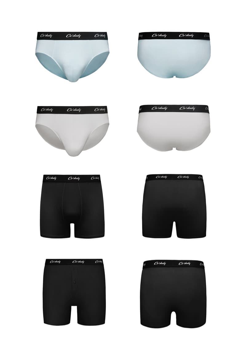 這張「內褲」的照片是六條不同顏色的內褲，其中包括三條內褲和三條短褲。所有內褲都印有「Co-daily」的標誌。