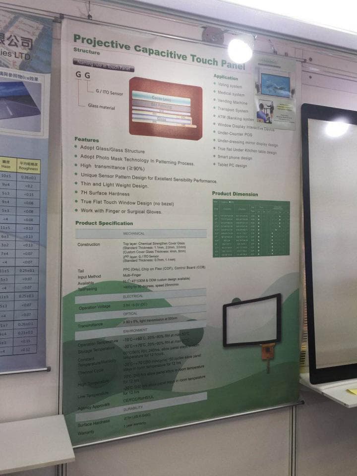 1) 照片顯示投影電容式觸控面板的產品規格說明