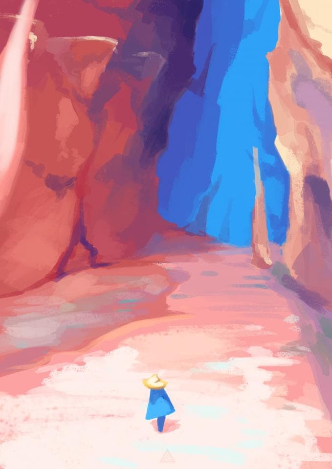 這張照片是一個穿著藍色衣服,戴著黃色帽子的卡通人物站在一條通往藍色光線的路上。