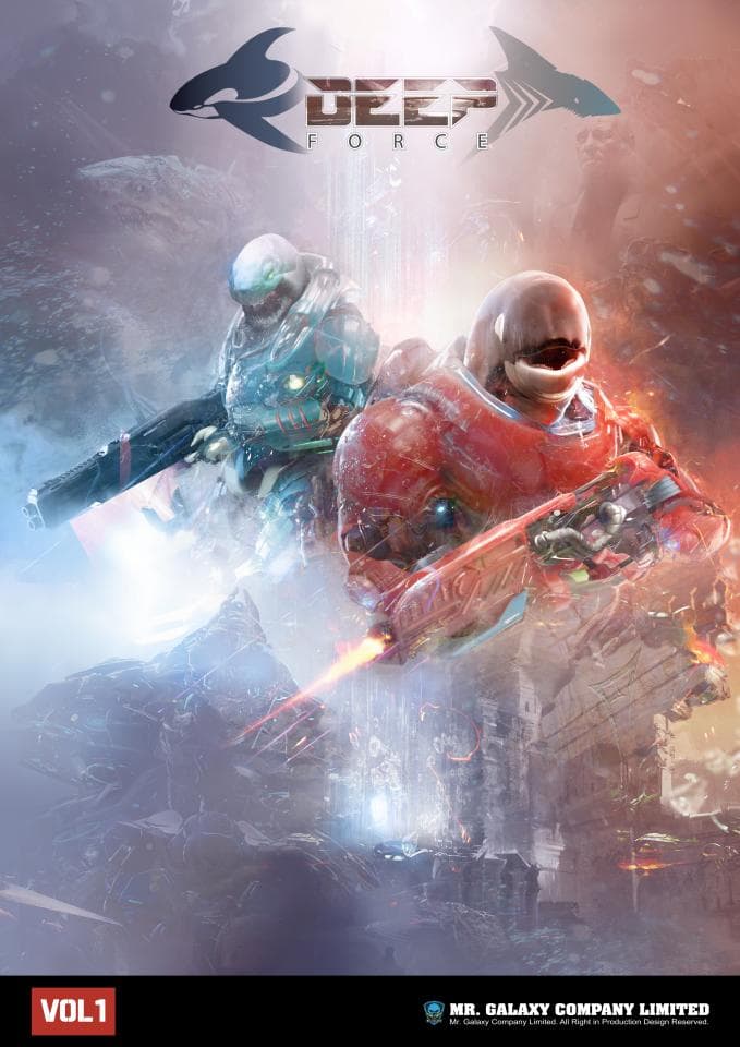 這張照片是兩個穿著盔甲的太空戰士,他們站在一個冰凍的星球上,手持武器,準備戰鬥。