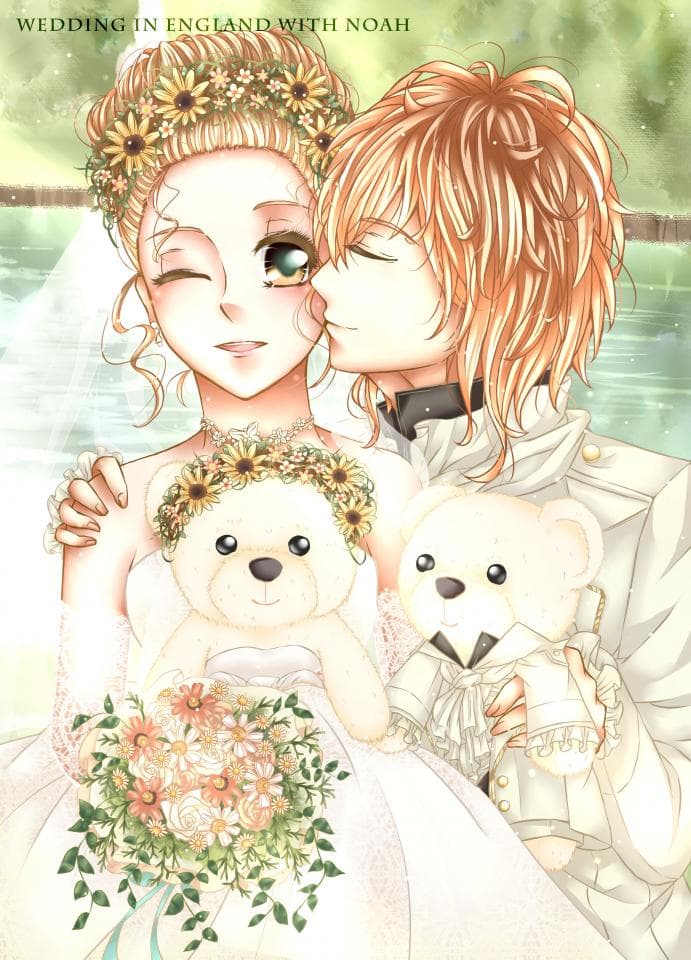 這張「婚禮」的照片是一對新人,新娘穿著白色的婚紗,新郎則穿著白色的西裝,他們都手持可愛的泰迪熊,看起來非常甜蜜。