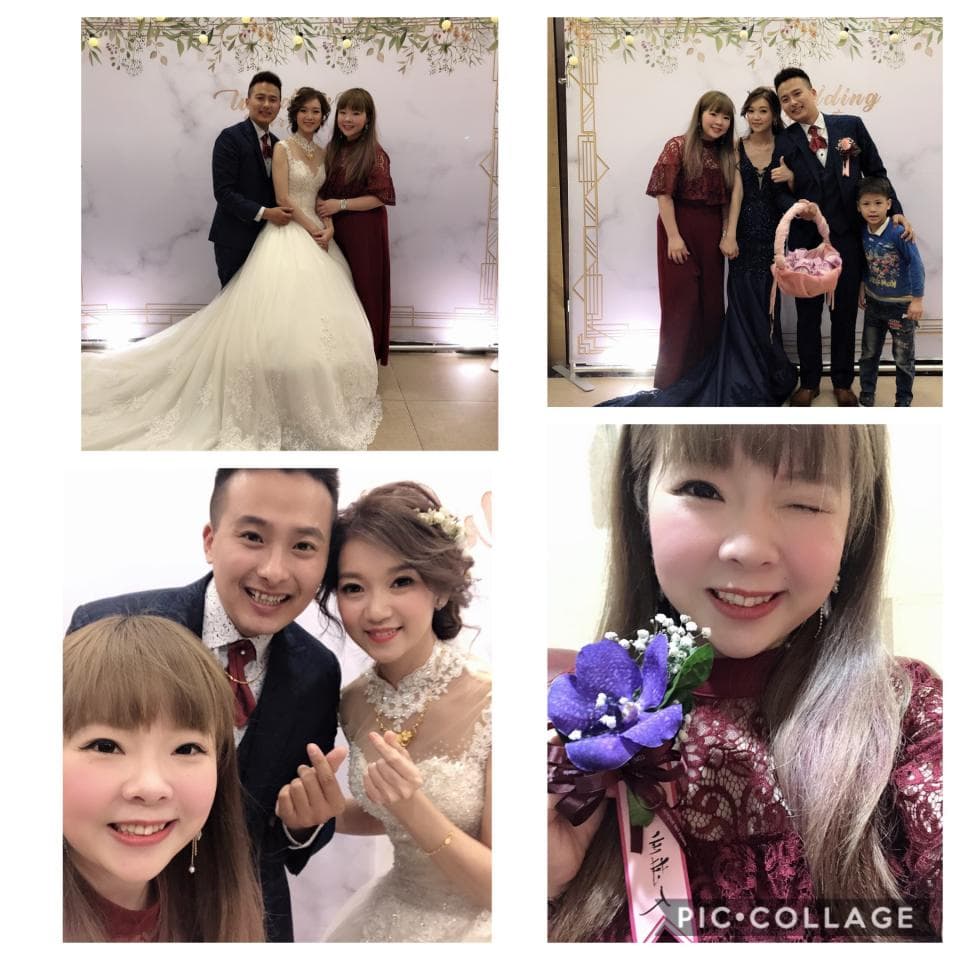 這張「婚禮」的照片是一對新人在結婚典禮上,他們和親朋好友們一起拍照留念。