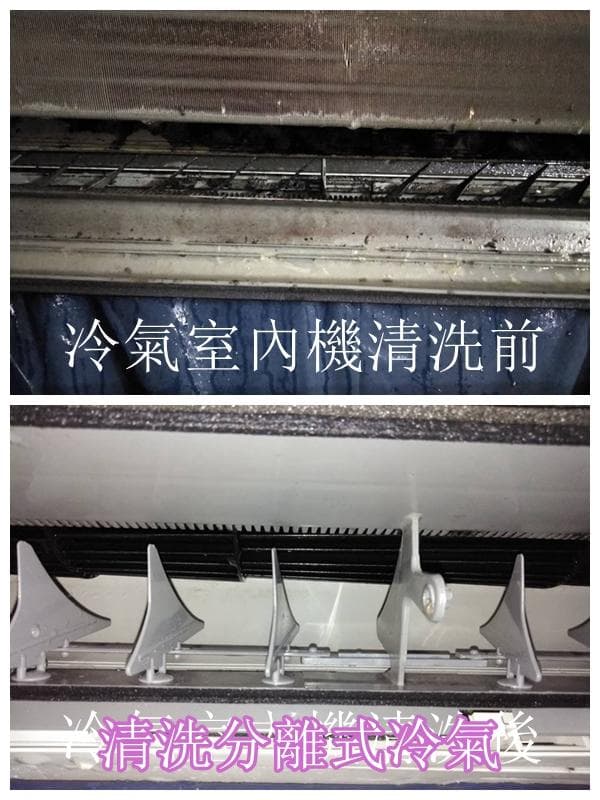 1) 這張照片展示了冷氣機在清洗前和清洗後的對比