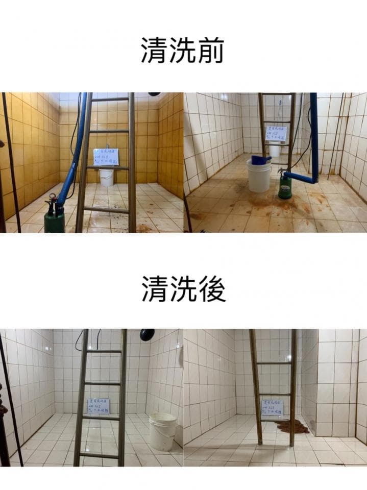 這張照片是清洗前後的對比,主要展示了清洗後地面變得乾淨整潔。