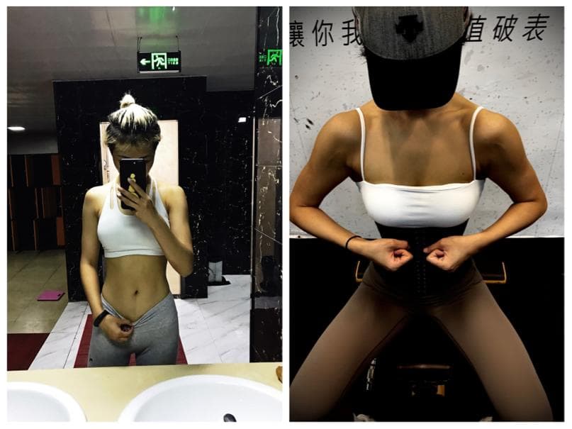 這張照片是一個女人穿著塑身衣的照片,她的腹部非常平坦,看起來效果很好。