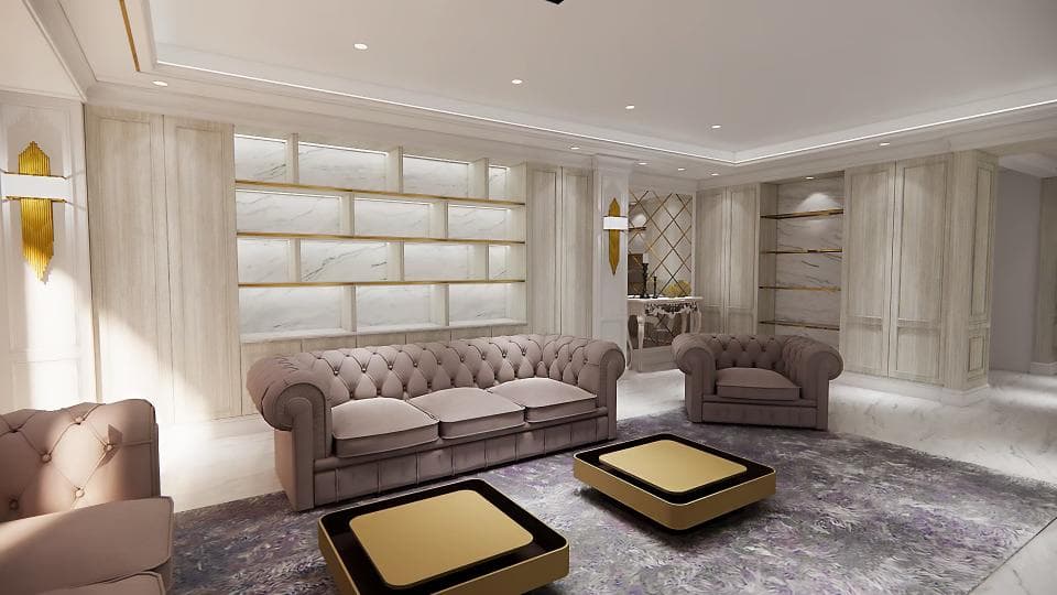 這張照片是一間現代化的客廳,房間中間擺放著一張灰色的沙發,沙發前放著一張茶几,茶几上擺放著一本書。房間的牆壁上裝飾著白色的壁板,讓房間看起來更加簡潔明快。