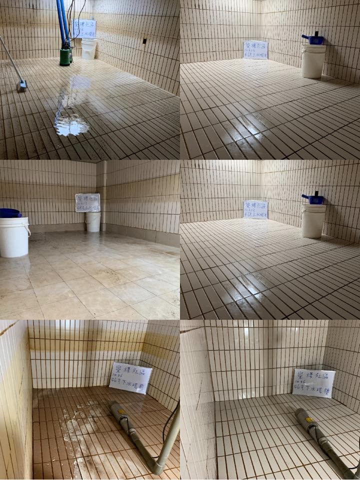 這張照片是展示了瓷磚地板清潔前後的對比。可以清楚看到,清潔前地板上有很多污垢和水漬,清潔後地板乾淨明亮,光潔如新。