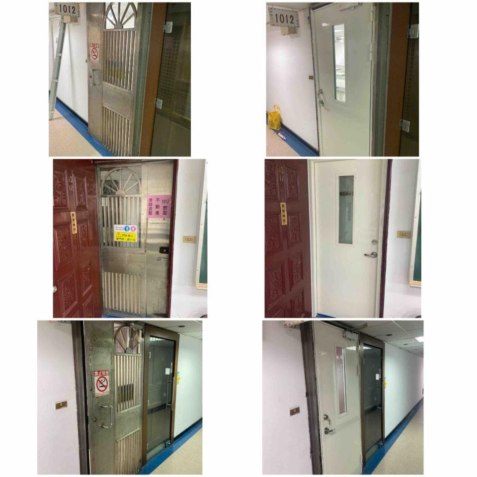 這張照片是幾扇公寓房門的集合照,每扇門都帶有簡單的門牌號碼。