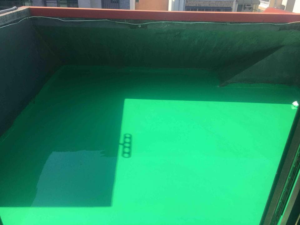 這張「屋頂」的照片是一塊綠色的防水層。