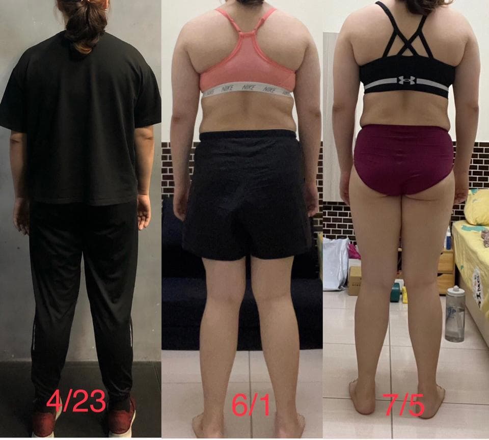 這張照片是顯示一個女性在不同時間段身體的變化,最重要的是三張照片都標示了日期,讓觀者清楚知道她的變化過程。