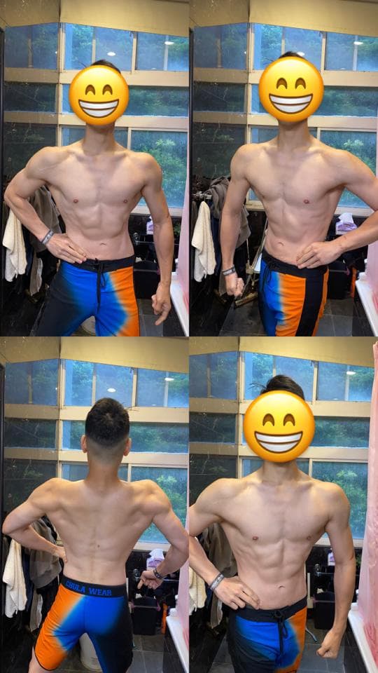 這張照片是四張肌肉男的照片,展現了健身成果。照片中的男士身材健美,肌肉線條明顯,腹部肌肉尤為突出,體現了刻苦訓練的成果。