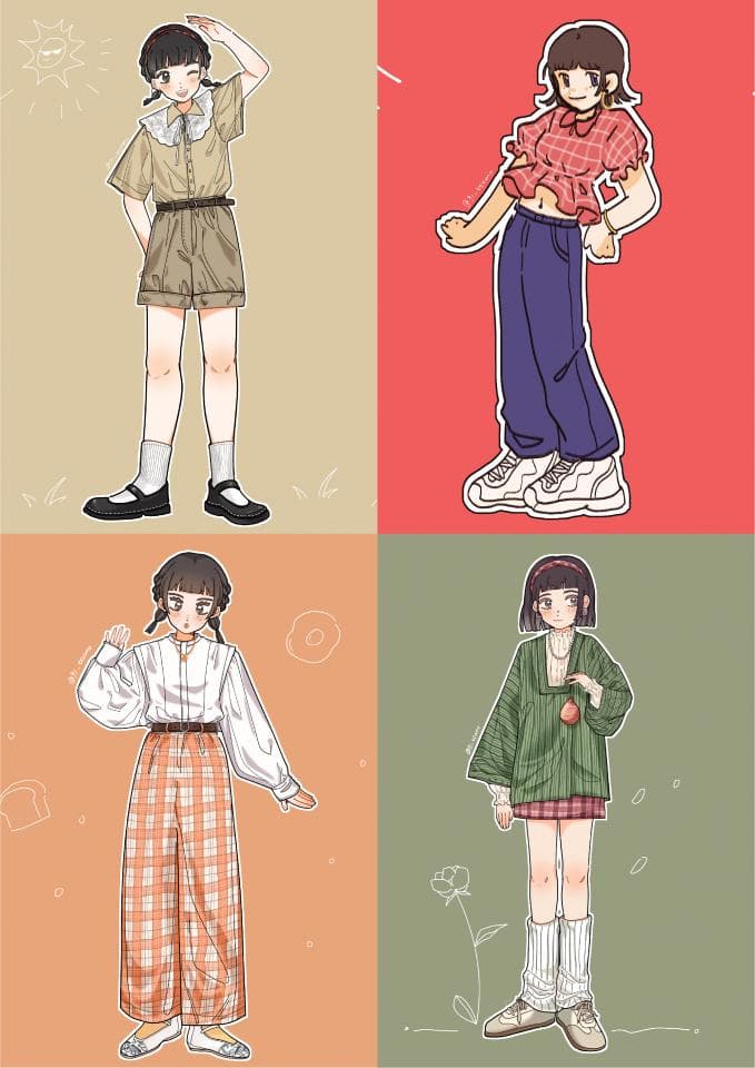 這張照片是四個穿著不同風格衣服的女孩,她們都擁有著可愛的臉龐和迷人的笑容。