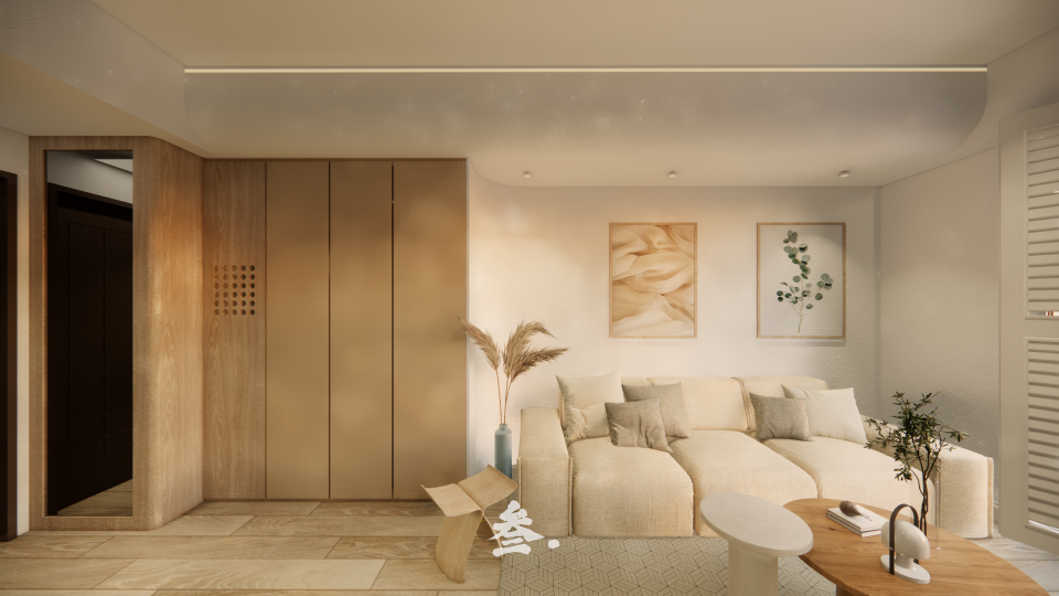 這張照片是一間簡約風格的客廳,最顯眼的是沙發,它採用了淺色系的布藝材質,靠枕和抱枕也都選擇了簡潔的款式,整體風格清新自然。