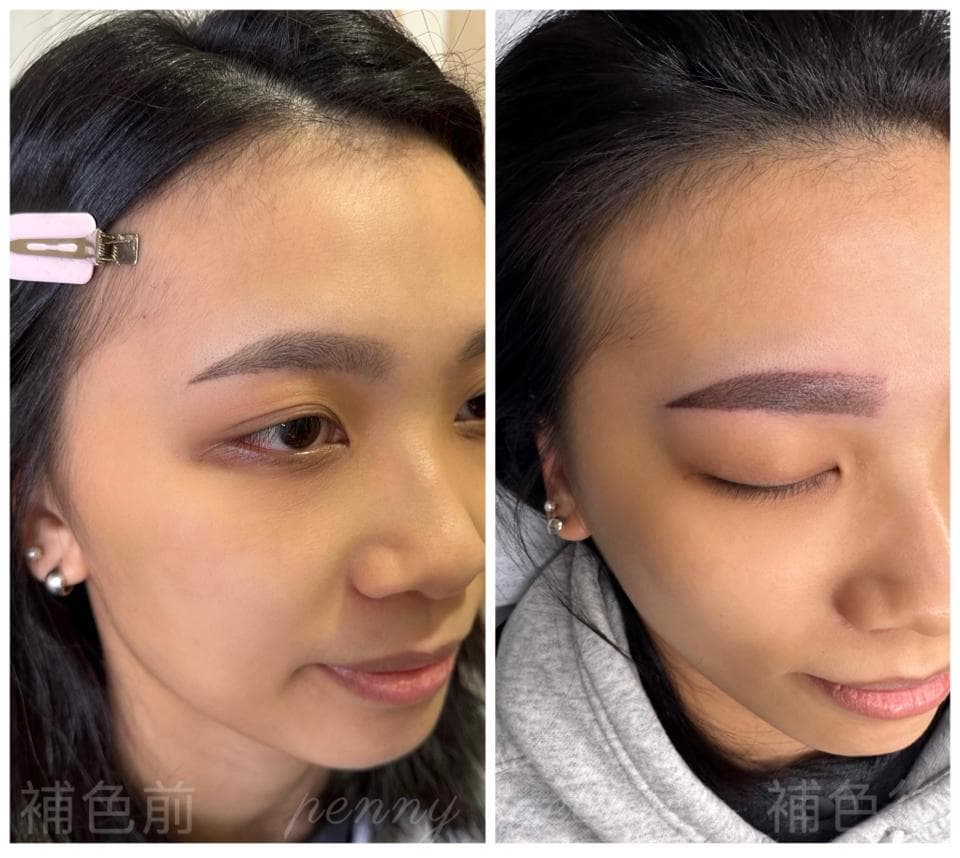 這張「紋眉前後」的照片是,左邊是紋眉前,右邊是紋眉後。