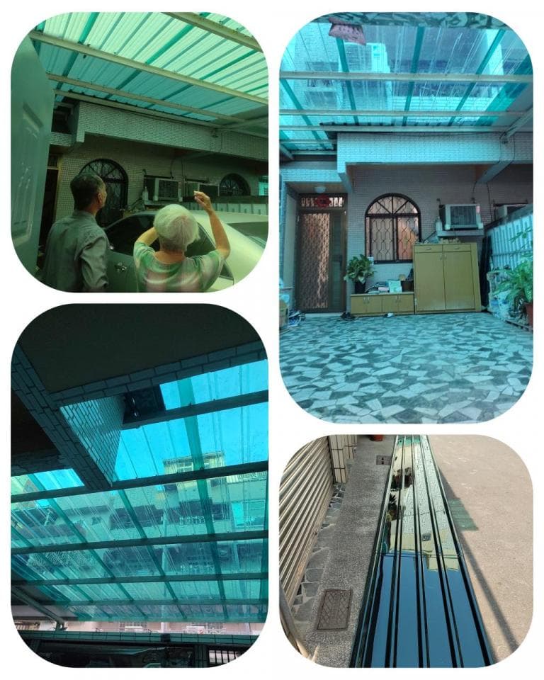 這張「玻璃屋頂」的照片是,展示了一個新的屋頂設計,使用透明的玻璃板,讓陽光可以照射進來,同時也提供防雨的功能。