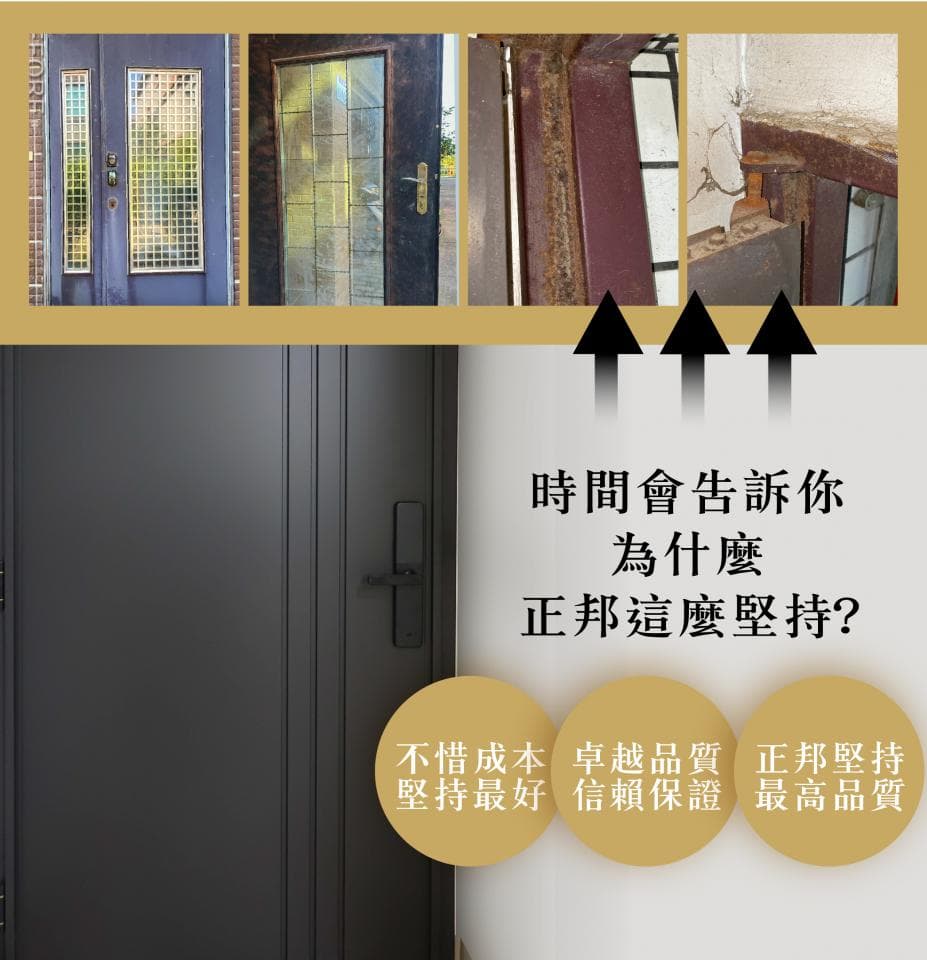 這張照片是三個不同品質的門。左邊的門看起來很舊,中間的門比較新,右邊的門看起來最堅固。