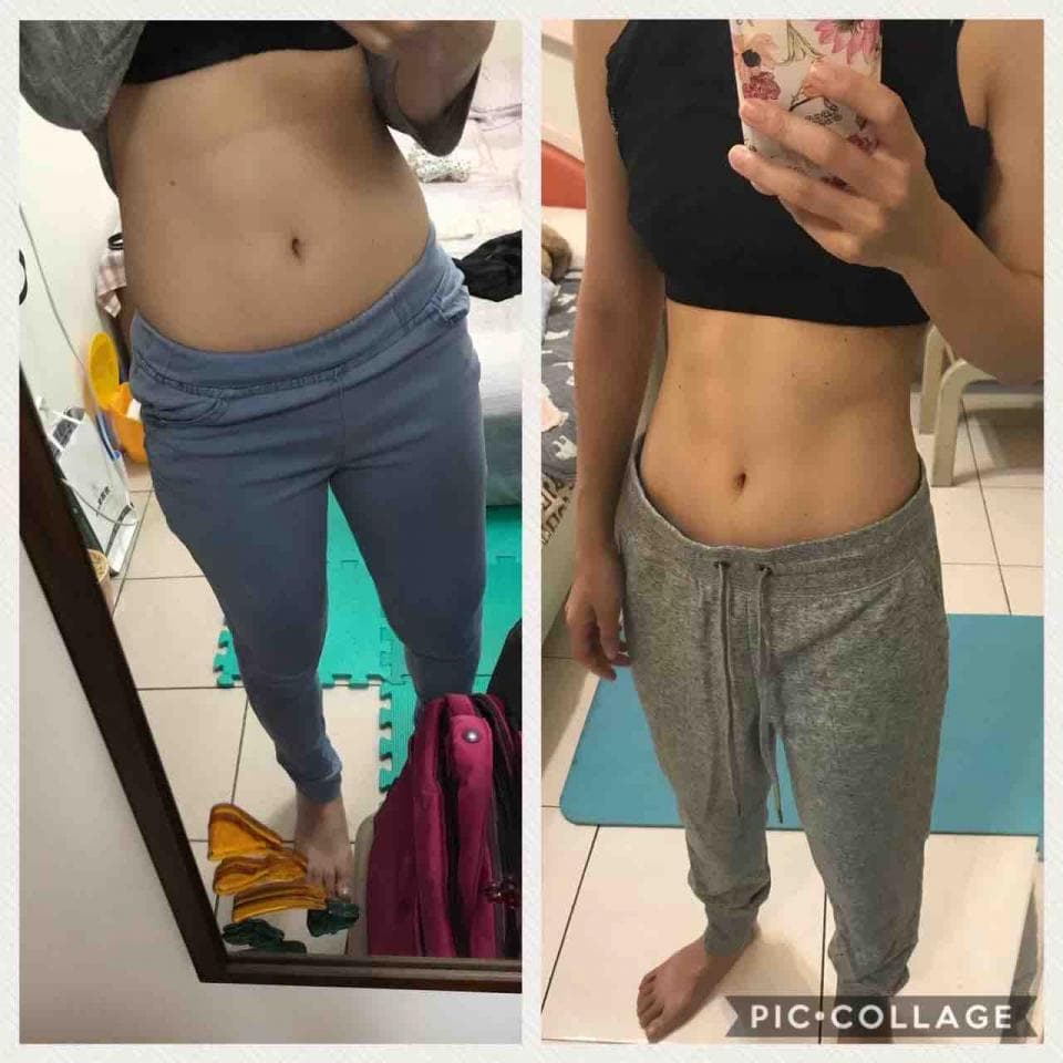 這張照片是兩個女生,她們的腹部差異很大,左側女生看起來比較胖,右側女生看起來比較瘦。