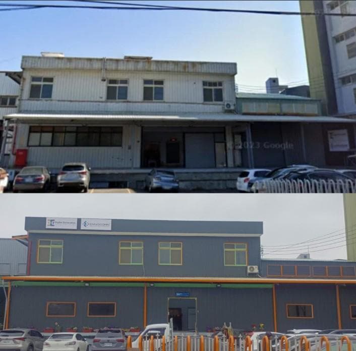 這張照片展示了一棟建築的翻新前後